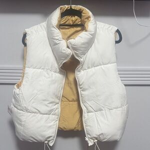 White Puffer Vest with Tan Lining